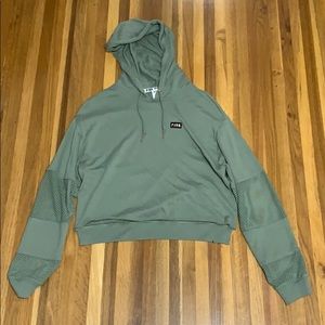 PINK Army Green Cropped Hoodie